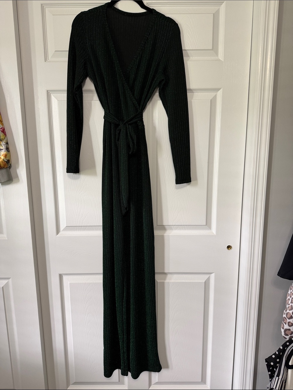 Long Wrap Pant Jumpsuit in Dark Green